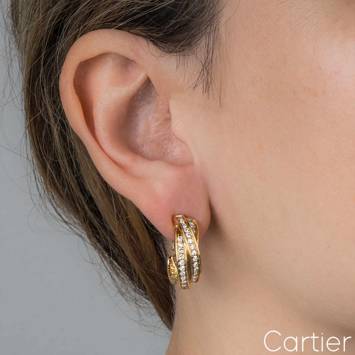Cartier Yellow Gold Diamond Trinity Earrings